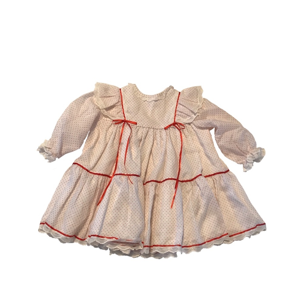 VINTAGE  kids toddler dress red and white